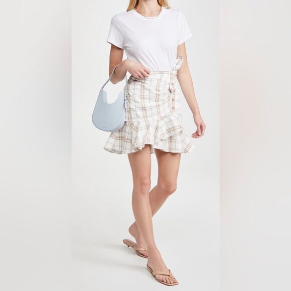 Veronica Beard Kaia Multi Plaid Print Button Front Flirty Ruffle Mini Skirt - Picture 5 of 9